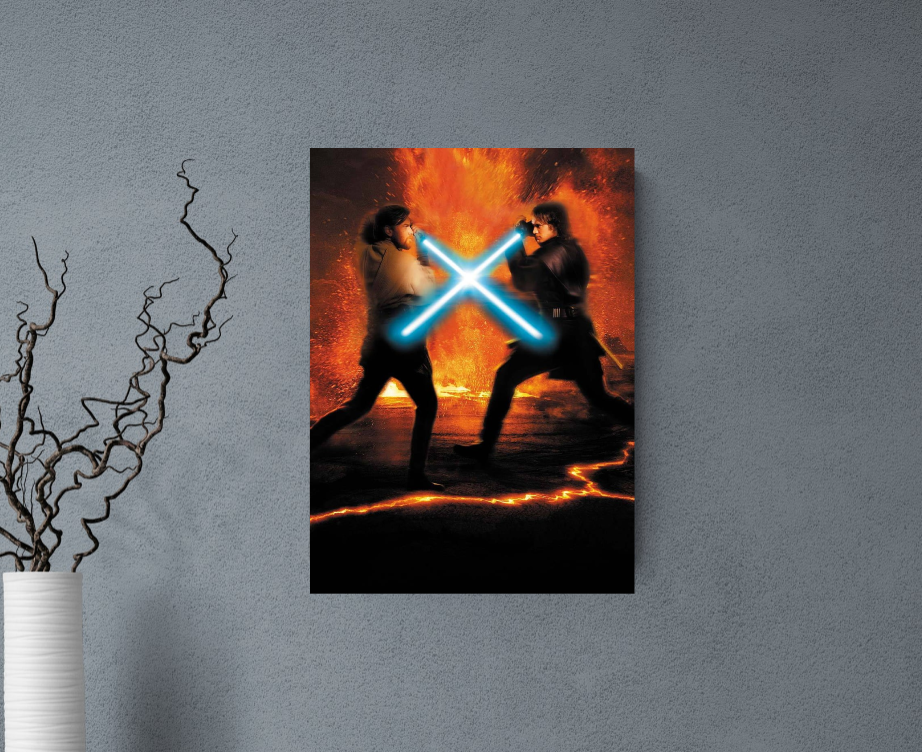 Anakin Vs Obi-Wan at Mustafar Wall Art (Blue NEON Light)